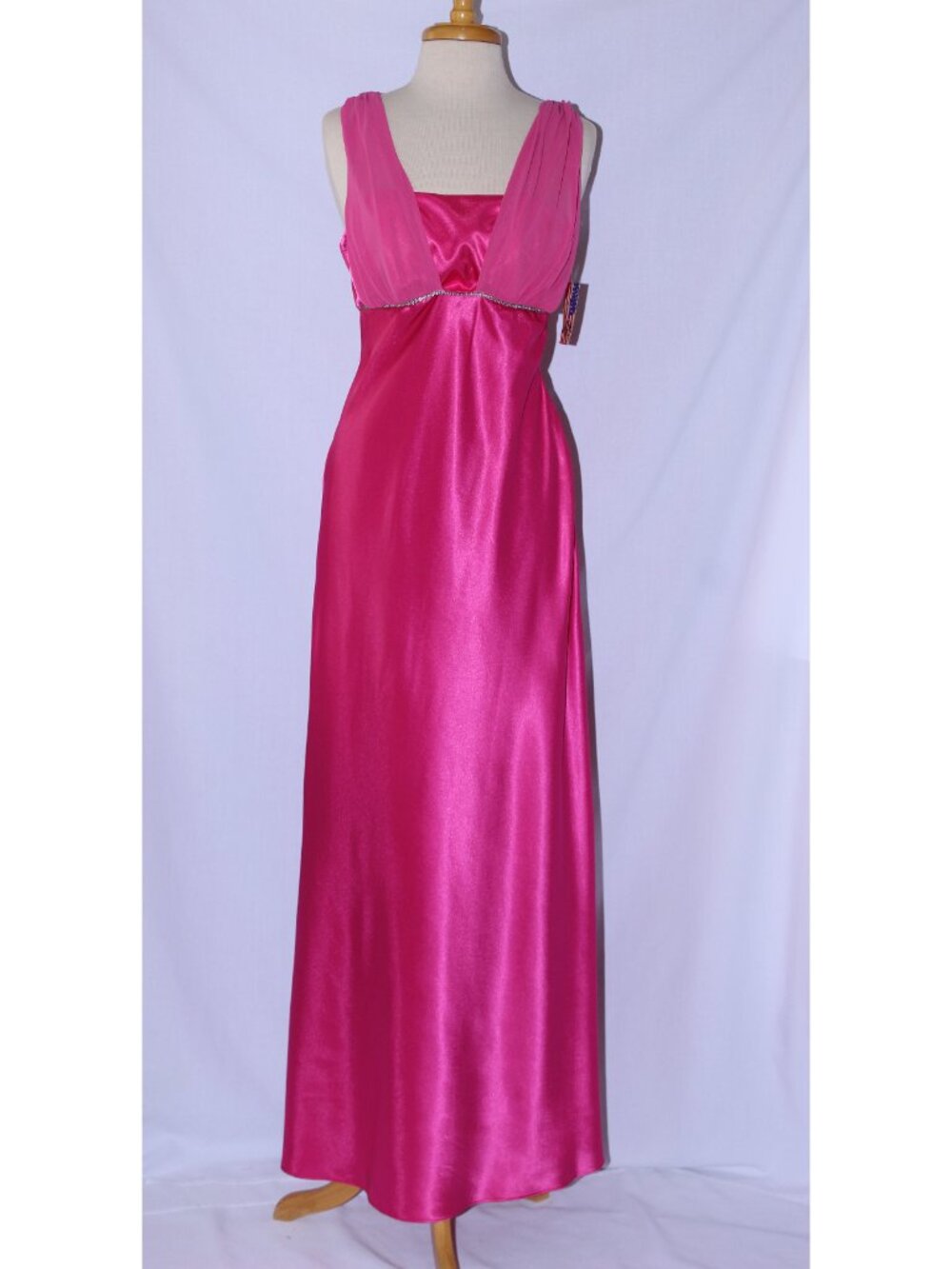 Poly USA 2686 Charmeuse Satin Goddess Gown-Size M- FUCHSIA-NEW W/Tags